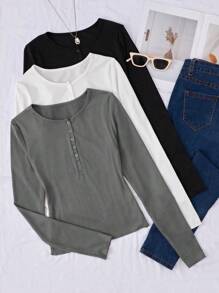 Chiquease 3pcs Half Button Tee Fall Cloth For Women