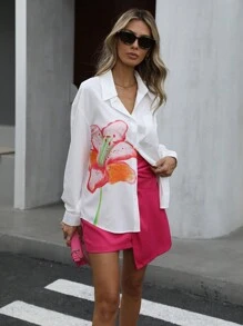 Aveloria Blusa de manga larga con estampado de colocación elegante para el desplazamiento