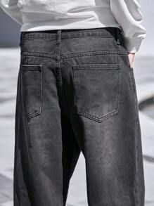 Manfinity Homme Quần Jeans Ống Đứng Thường Ngày Cỡ Lớn Cho Nam, Thoải Mái Và Hợp Thời Trang Đường Phố, Quần Jeans Cargo Dài Màu Xám Đậm, Dành Cho Chồng, Quà Tặng Bạn Trai - Màu xám đen - Xem 6