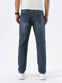 Manfinity Homme Jeans casuales ajustados de unicolor con bolsillos para hombres - Azul - Ver 2
