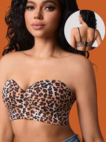 Soutien-gorge bandeau push-up avec armatures à imprimé léopard pour femmes - soulève, rehausse et soutien la poitrine pour la robe de mariée, la lingerie