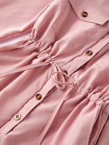 Teen Girl's Pink Long Sleeve Drawstring Jumpsuit, Autumn/Winter - Pink - View 6