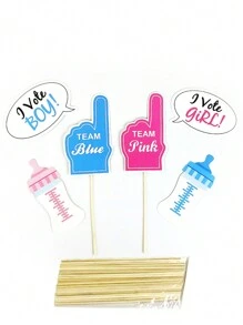 SHEIN 30pcs/Set Newborn Baby Gender Reveal Party Supplies, Unisex Photography Props - Multicolor - View 2