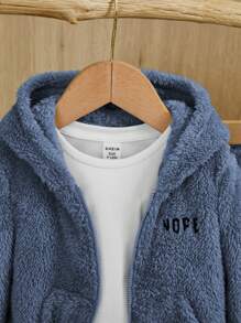 SHEIN Baby Jungen Lässiges Set aus Plüsch Kapuzenjacke und dicken Hosen