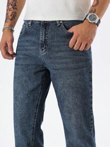 Manfinity Homme Jeans casuales ajustados de unicolor con bolsillos para hombres - Azul - Ver 3