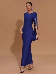 Modphy New Sexy Diamond Embellished Maxi Bandage Dress, Fashion Bodycon Evening Gown, Elegant For Wedding, Birthday Party, Formal Dinner, Eid Al-Fitr - Blue - View 5