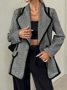 Chiquease Waist Cinching Colorblock Edge Elegant Daily Wear Long Sleeve Jacket - Multicolor - View 4