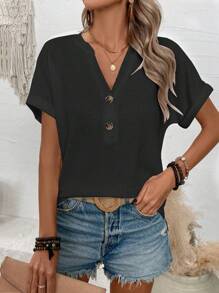 EMERY ROSE Camiseta de manga corta de cuello en V de unicolor, verano