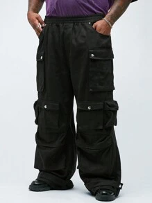 Manfinity VCAY Pantaloni cargo di moda, taglia plus, da uomo, con vita elastica, gamba ampia e molteplici tasche tessute