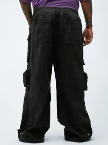 Manfinity VCAY Pantaloni cargo di moda, taglia plus, da uomo, con vita elastica, gamba ampia e molteplici tasche tessute