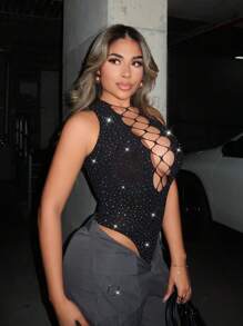 Zolique 女士镂空设计无袖亮片性感紧身衣