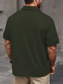 Manfinity Homme Áo sơ mi polo tay ngắn một hàng khuy dành cho nam Plus Size, mùa hè - xanh quân đội - Xem 2