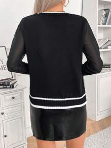 Chiquease Women's Fashion Rhinestone Diamond Pattern Crew Neck Fitted Knitted Sweater