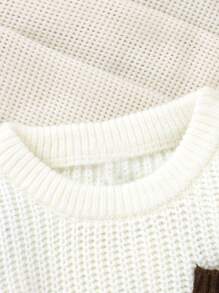 Baby Boy 1pc Multi-Color Casual Long Sleeve Pullover Sweater With Small Pocket, Basic Layering Top - Coffee Brown - View 3