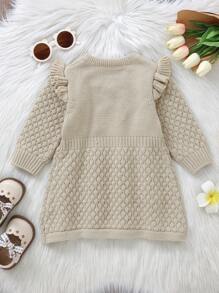 1pc Infant Girls' Ruffled Long Sleeve Sweater Dress, Simple Pullover Knitting Jumper Dress For Baby Outfits