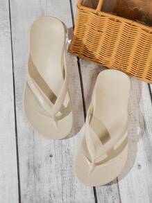 女士人字拖凉鞋，适合海滩、度假、室内外休闲穿着 - 卡其色 - 查看 1