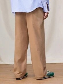 Manfinity Roghcode Pantalones rectos informales de unicolor con bolsillos para hombres - Caqui - Ver 2