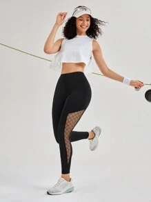 Easithlete Quần legging ngoài trời tối giản có lưới nối dành cho nữ - màu đen - Xem 9