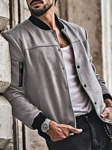 Manfinity Homme Men Zip Detail Bomber Jacket For Dailywear - Grey - View 1