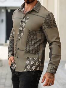 Manfinity Homme Camiseta Casual Masculina de Manga Longa Estampada - Multicolorido - Visão 3