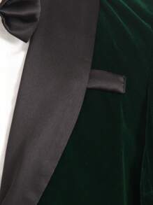 SHEIN Tween Boys' Formal Suit Set, Party Suit With Contrast Collar Suit Jacket And Dress Pants - Dark Green - View 3