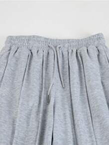 Casual Versatile Elastic Drawstring High Waist Slit Detail Pants - Grey - View 5