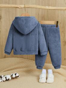 SHEIN Baby Jungen Lässiges Set aus Plüsch Kapuzenjacke und dicken Hosen