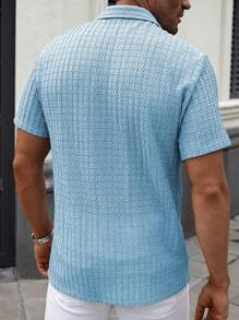 Manfinity Homme Men's Single-Breasted Casual Short Sleeve Shirt (Printed Asymmetric Patterns), Summer - Mint Blue - View 2