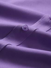 Manfinity Mode Men's Plain Button-Up Long Sleeve Formal Shirt, Simple And Mature Style, Lavender Dress Shirt Men, Men's Purple Button-Down Shirt, Fall - Purple - View 7