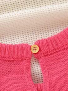 1pc Fashion Fuchsia Baby Girl Leopard Intarsia Knitted Romper, Long Sleeve Crew Neck All-In-One Outfit With Drop Seat For Easy Dressing - Hot Pink - View 4