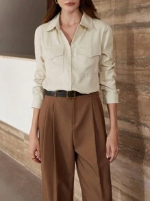 SHEIN Privé Chemise à manches longues stylée et ample - Nude - Voir 7