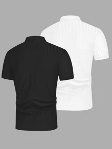 Calvornis Plus Size Men's Fashion Striped Zipper Polo Shirt, Simple Design - Multicolor - View 2