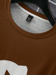 Manfinity LEGND Men's Letter Print Crew Neck Short Sleeve T-Shirt, Summer - Brown - View 6