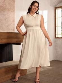 Aveloria Rosie Plus Size Fashionable Solid Color Collar Sleeveless Ruffle Hem Bodycon Dress - Apricot - View 6