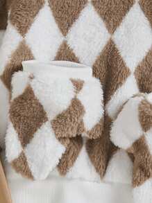 SHEIN 男婴休闲日常可爱有趣温暖厚针织口袋毛衣和裤子套装，适合秋冬季外出