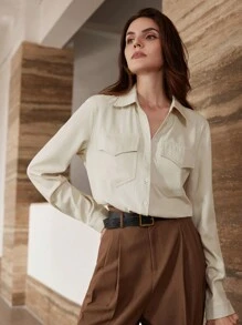 SHEIN Privé Chemise à manches longues stylée et ample - Nude - Voir 6