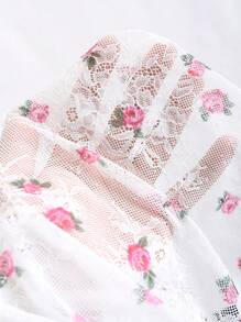 Sweetra Damski top z kwiatowym wzorem i wiązaniem z przodu na całej powierzchni - Biały - Zobacz 6