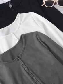 Chiquease 3pcs Half Button Tee Fall Cloth For Women