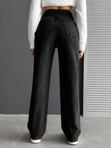 SHEIN Cottnline جينز نسائى بجيوب - رمادي غامق - مشاهدة 2