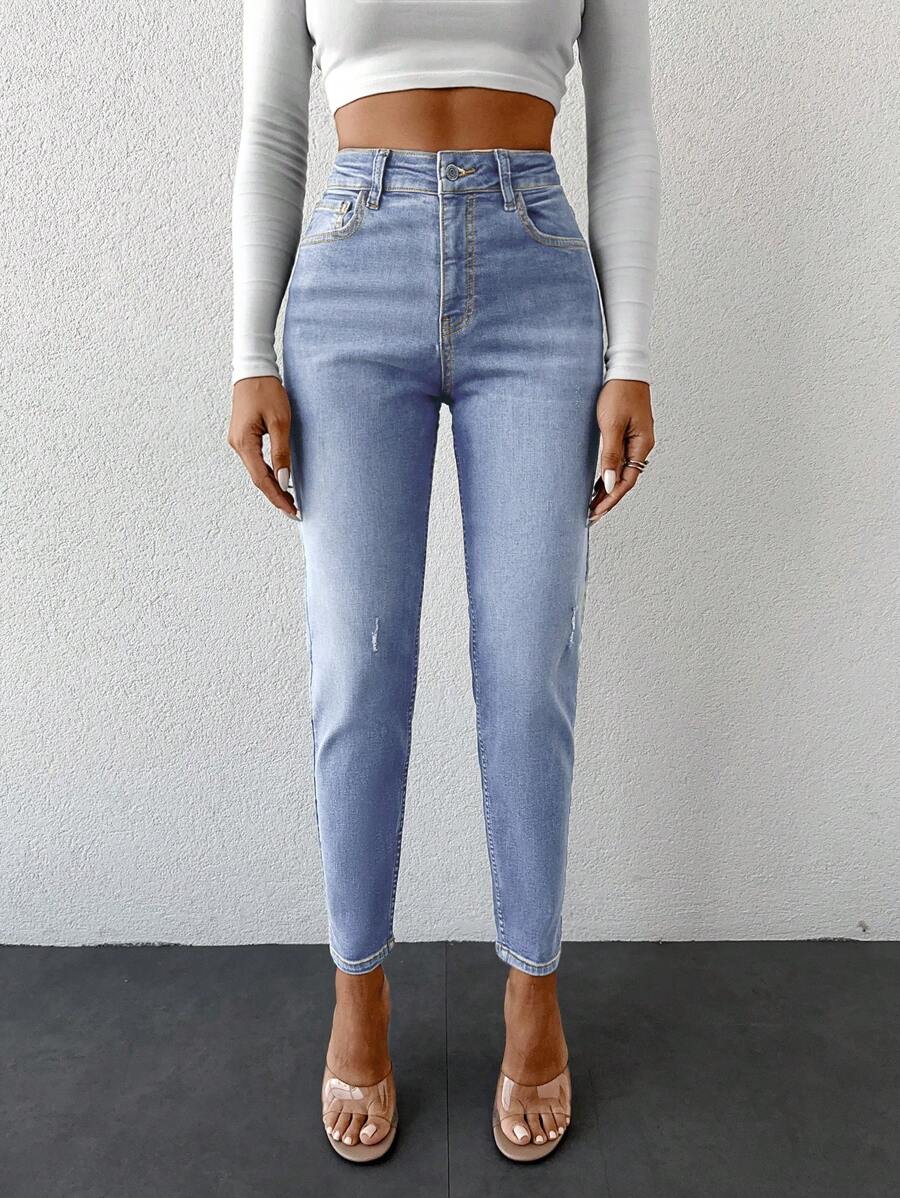 EURMUSE Pantalon En Denim Cône À Moustaches De Chat Ajusté