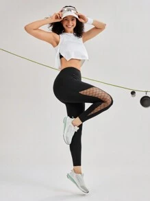 Easithlete Quần legging ngoài trời tối giản có lưới nối dành cho nữ - màu đen - Xem 11