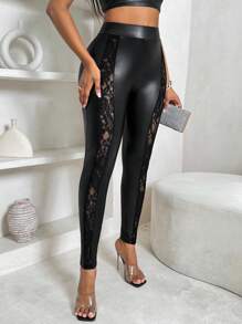 VaVaBold Women Lace Patchwork Tight-Fitting Leggings For Daily Wear Fall Cloth For Women