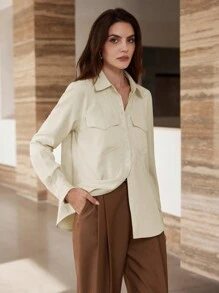 SHEIN Privé Chemise à manches longues stylée et ample - Nude - Voir 1