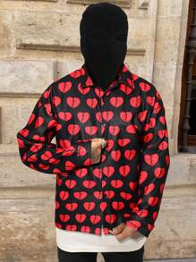 Manfinity LEGND Chaqueta casual holgada con estampado de corazón para hombre, primavera y otoño