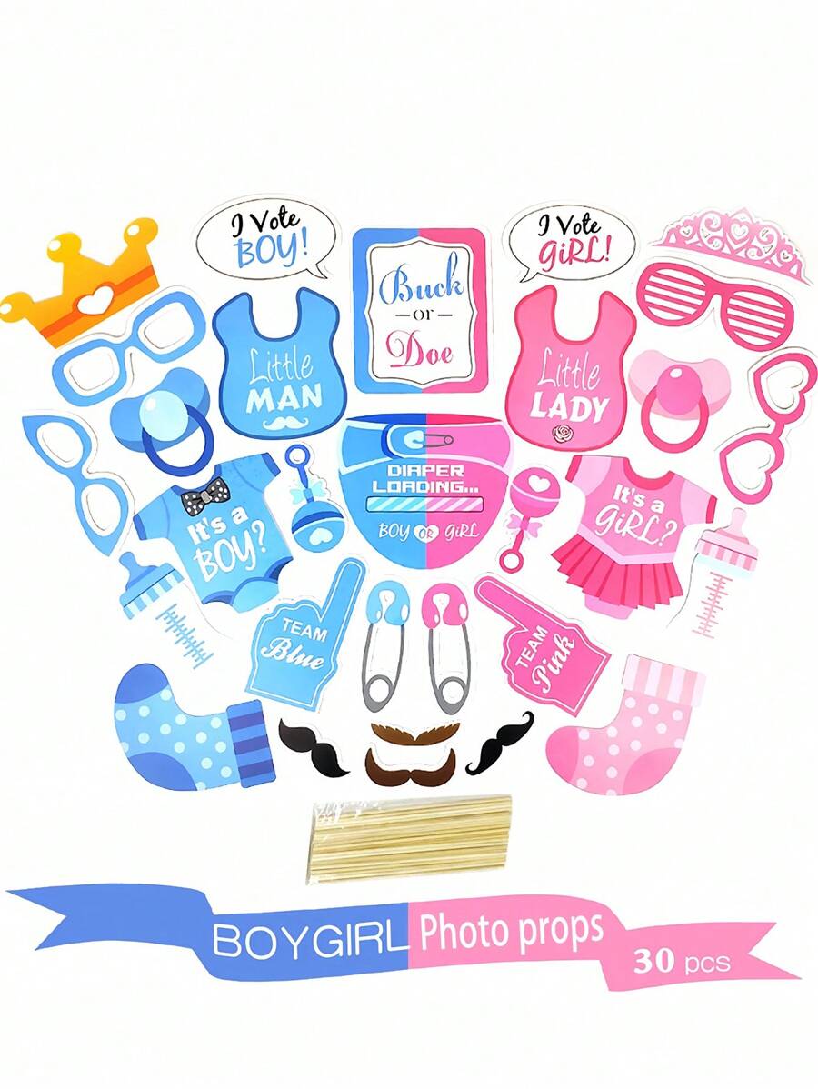 SHEIN 30pcs/Set Newborn Baby Gender Reveal Party Supplies, Unisex Photography Props - Multicolor - View 1