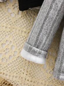 女婴 2 件/套 性别中性百搭高领保暖衬里长袖毛衣针织衫和纯色套头衫，黑色和灰色