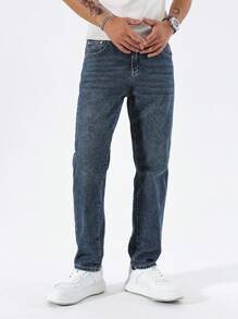 Manfinity Homme Jeans casuales ajustados de unicolor con bolsillos para hombres - Azul - Ver 6