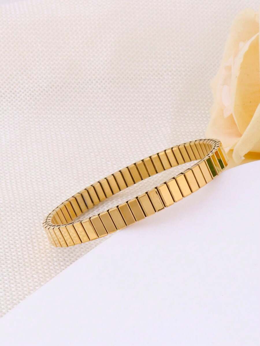1 Vòng tay co giãn bằng thép không gỉ mini phong cách tối giản - Vàng - Xem 1