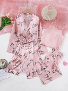 SHEIN Bộ đồ ngủ 3 món cho bé gái tuổi mới lớn - Áo ba lỗ in hình trái tim dây mảnh, quần dài và áo choàng dài tay. Bộ đồ ngủ 3 món cho bé gái tuổi mới lớn này bao gồm Áo ba lỗ in hình trái tim dây mảnh, quần dài phù hợp và áo choàng dài tay. Bộ đồ cung cấp nhiều lựa chọn đa dạng cho đồ mặc ở nhà thoải mái. Áo ba lỗ và quần phù hợp với thời tiết ấm hơn, trong khi áo choàng dài tay mang lại sự ấm áp hơn cho điều kiện mát mẻ hơn. Thiết kế in hình trái tim tạo thêm nét dễ thương, thời trang. Bộ đồ ngủ 3 món này cho phép bé gái tuổi mới lớn thư giãn tại nhà một cách thoải mái và phong cách, điều chỉnh trang phục khi thời tiết thay đổi - Hồng - Xem 7