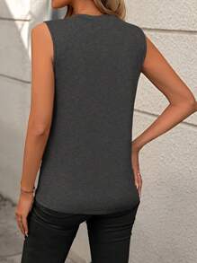 SHEIN LUNE ملابس علوية كاجوال بدون أكمام مزينة بأزرار، صيفية - رمادي - مشاهدة 2